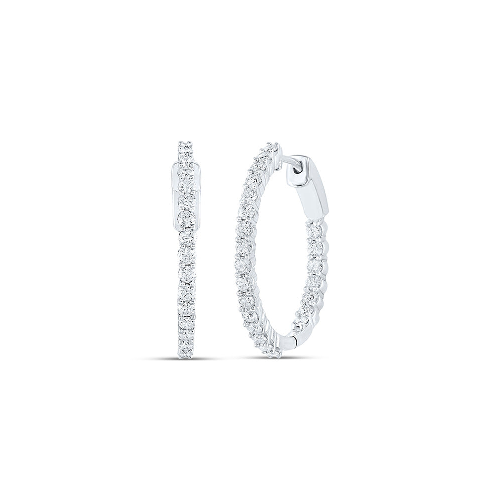 10kt White Gold Womens Round Diamond Inside Outside Hoop Earrings 2 Cttw