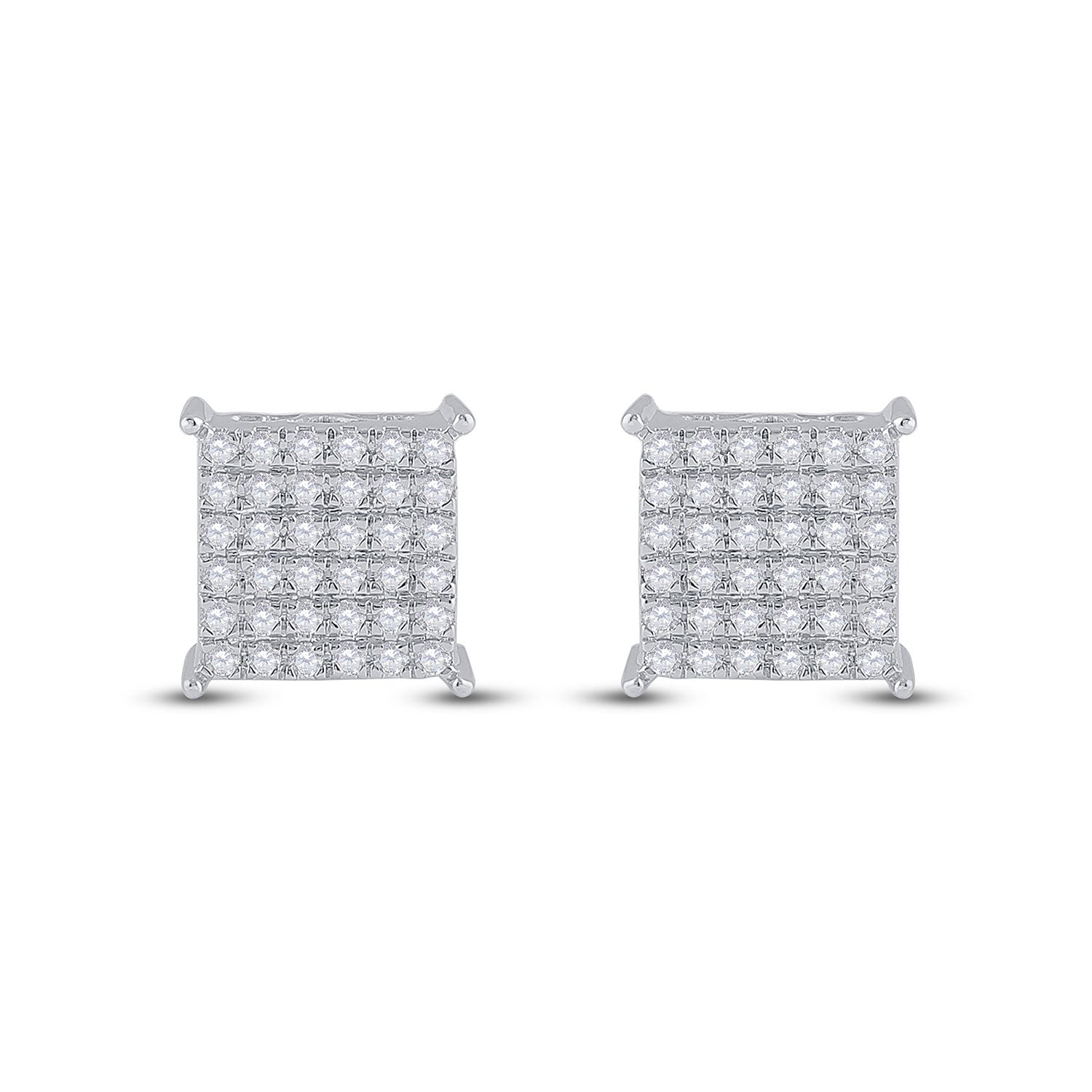 10kt White Gold Womens Round Diamond Square Earrings 1/2 Cttw