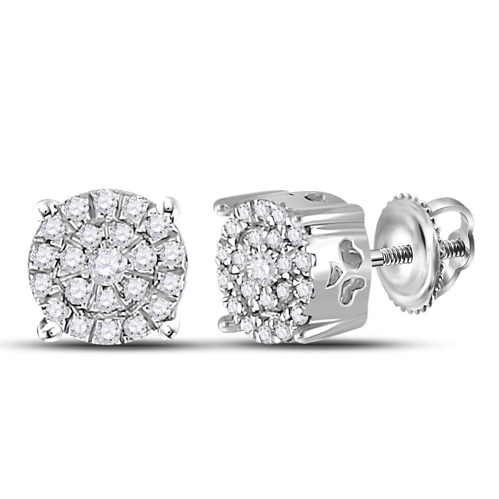 10kt White Gold Womens Round Diamond Cluster Earrings 1/8 Cttw