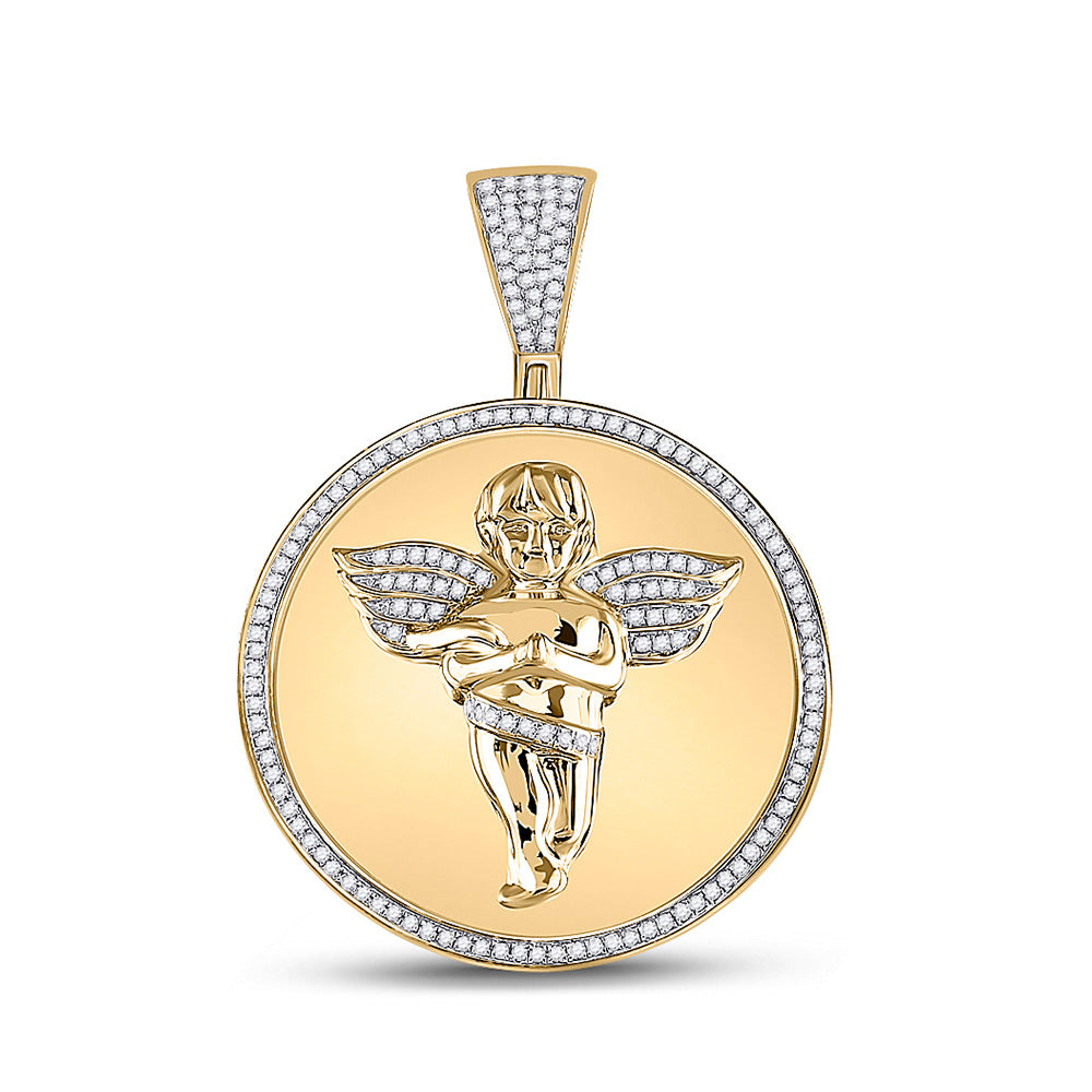 10kt Yellow Gold Mens Round Diamond Circle Angel Cherub Medallion Charm Pendant 1/2 Cttw