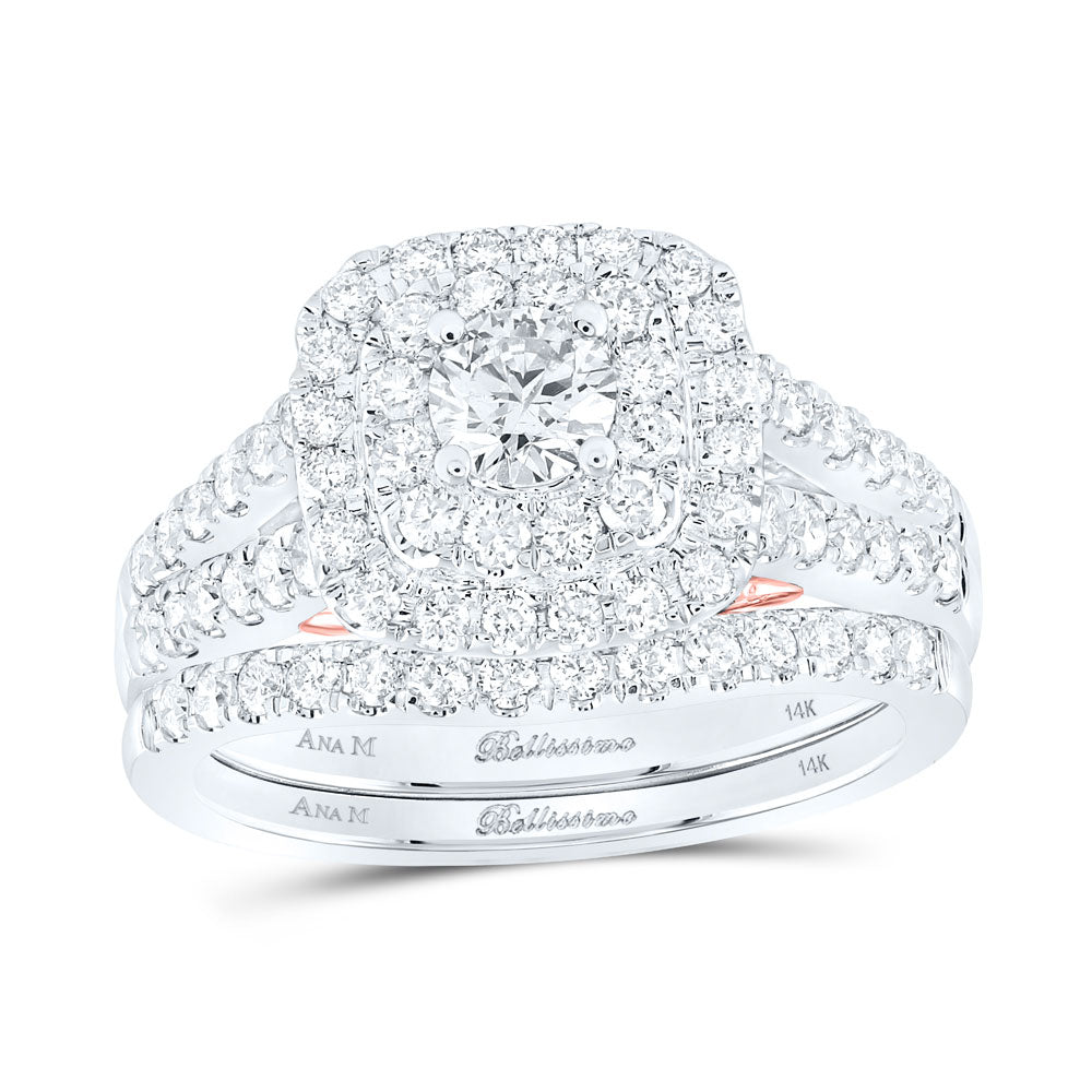 14kt Two-tone Gold Round Diamond Bridal Wedding Ring Band Set 1-1/4 Cttw