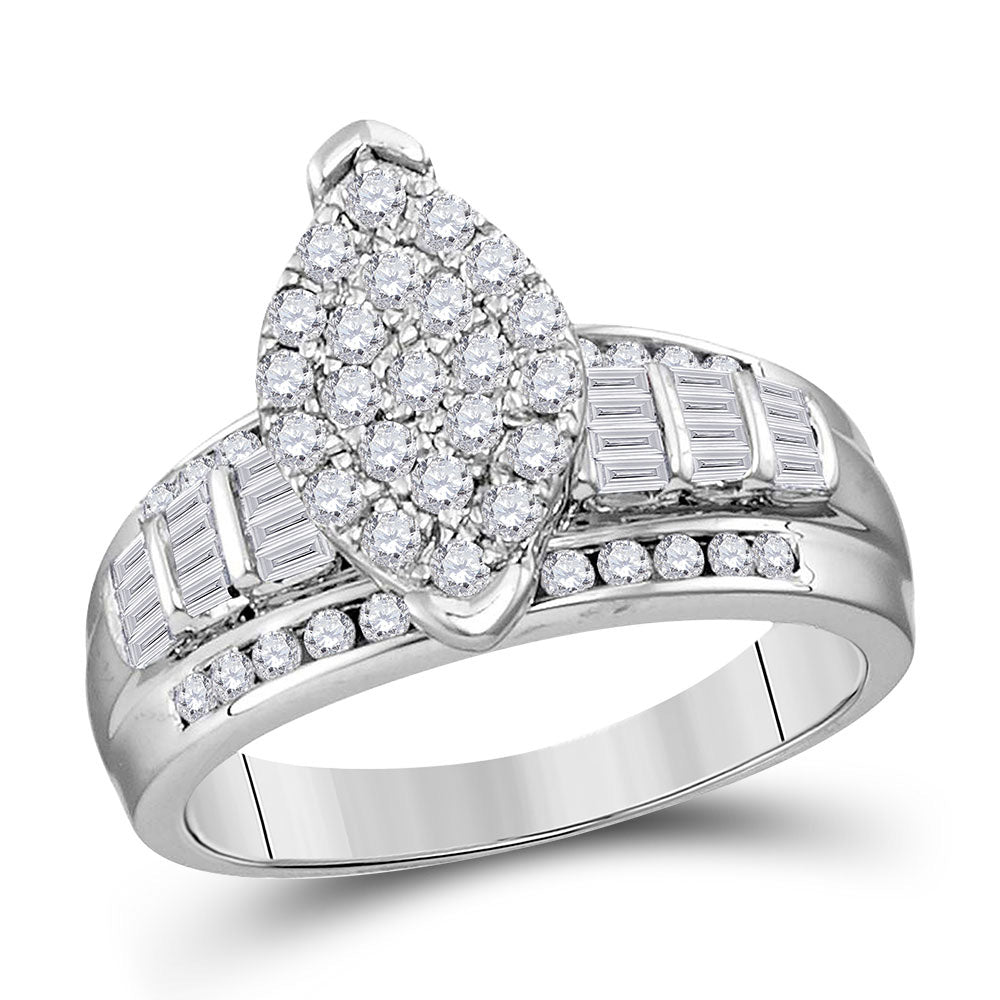 Sterling Silver Oval Cluster Bridal Wedding Engagement Ring 1/2 Cttw Round Natural Diamond Womens (3.07 grams)