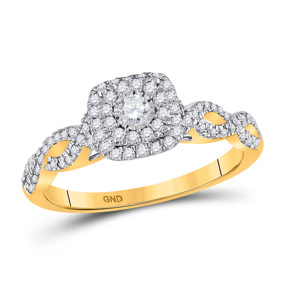 Gold Halo Bridal Wedding Engagement Ring 1/3 Cttw Round Natural Diamond Womens (2.46 grams)