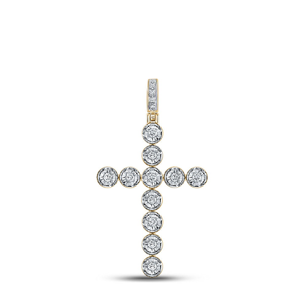 10kt Yellow Gold Mens Round Diamond Cross Charm Pendant 1/3 Cttw