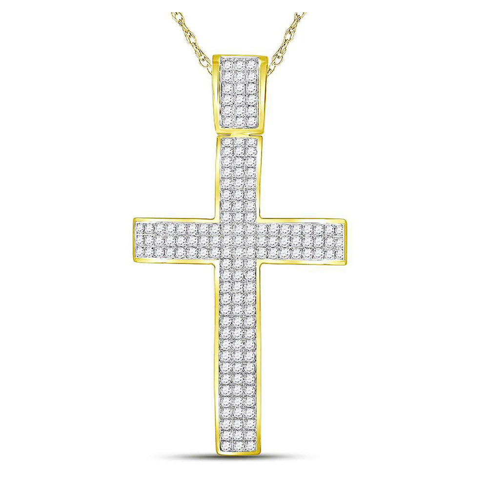 10kt Yellow Gold Mens Round Diamond Cross Charm Pendant 2-1/2 Cttw