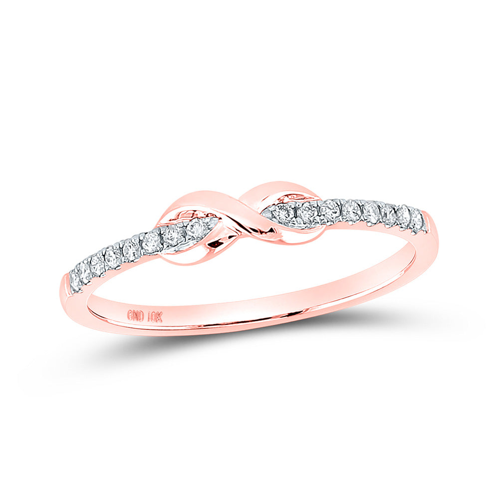 10kt Rose Gold Womens Round Diamond Infinity Knot Stackable Band Ring 1/10 Cttw