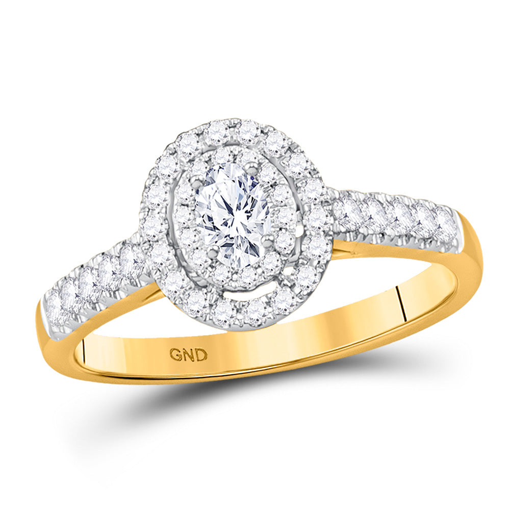 Gold Halo Bridal Wedding Engagement Ring 1/2 Cttw Oval Natural Diamond Womens (2.51 grams)