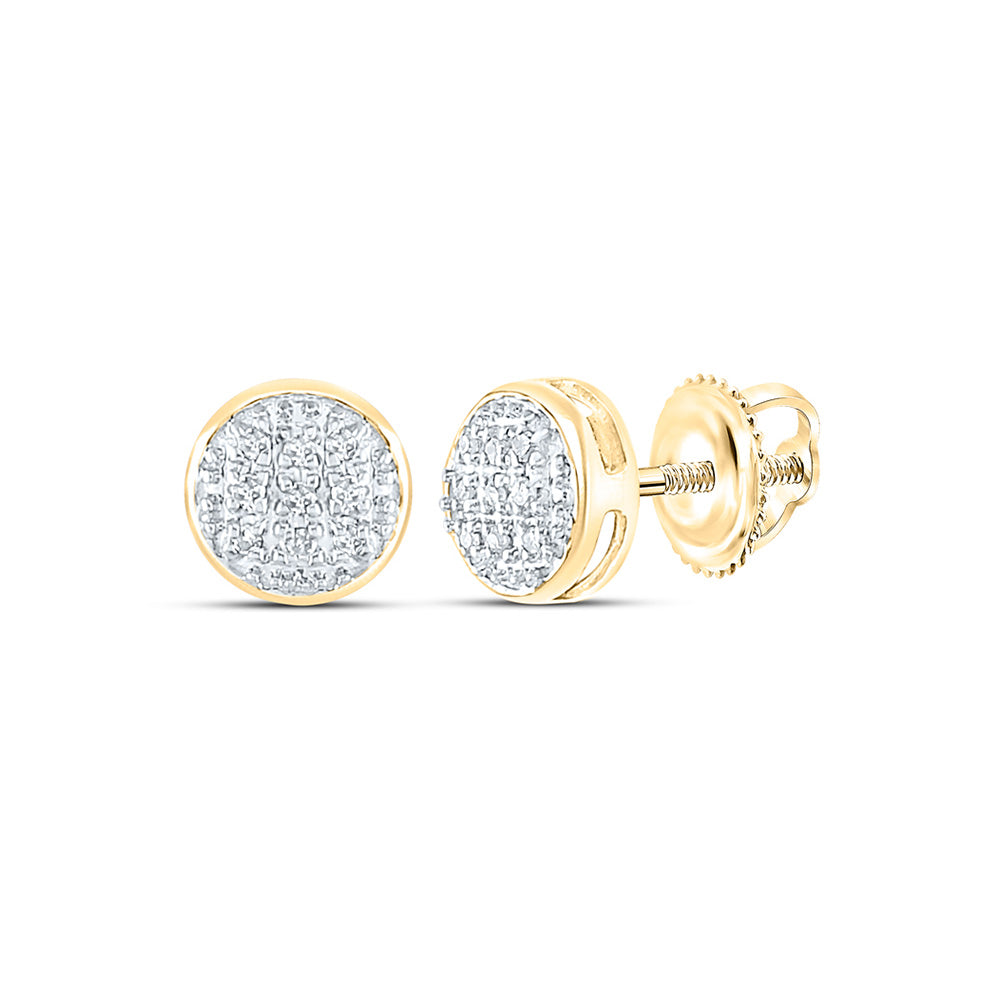 10kt Yellow Gold Mens Round Diamond Circle Earrings 1/20 Cttw