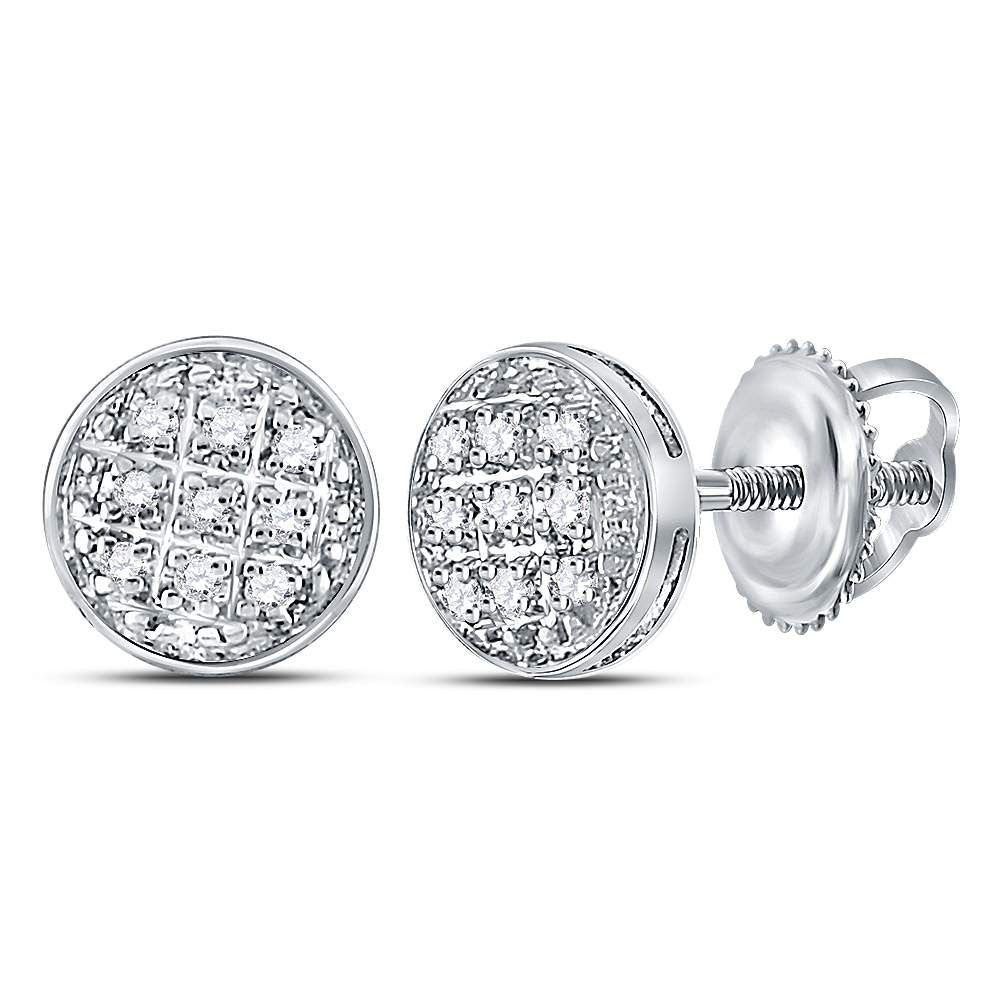 10kt White Gold Mens Round Diamond Circle Earrings 1/20 Cttw