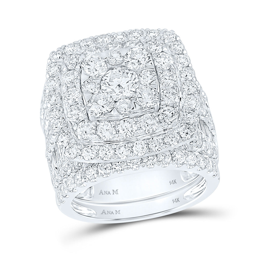 14kt White Gold Round Diamond Halo Bridal Wedding Ring Band Set 6 Cttw