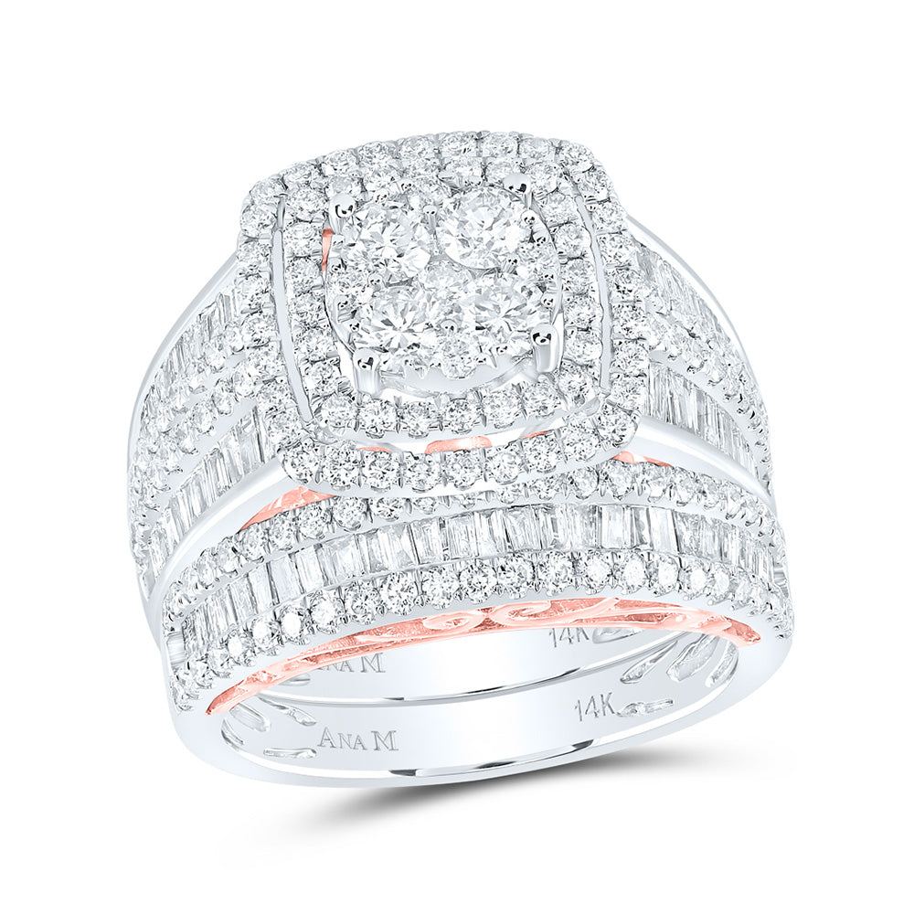 14kt Two-tone Gold Round Diamond Bridal Wedding Ring Band Set 2-1/2 Cttw