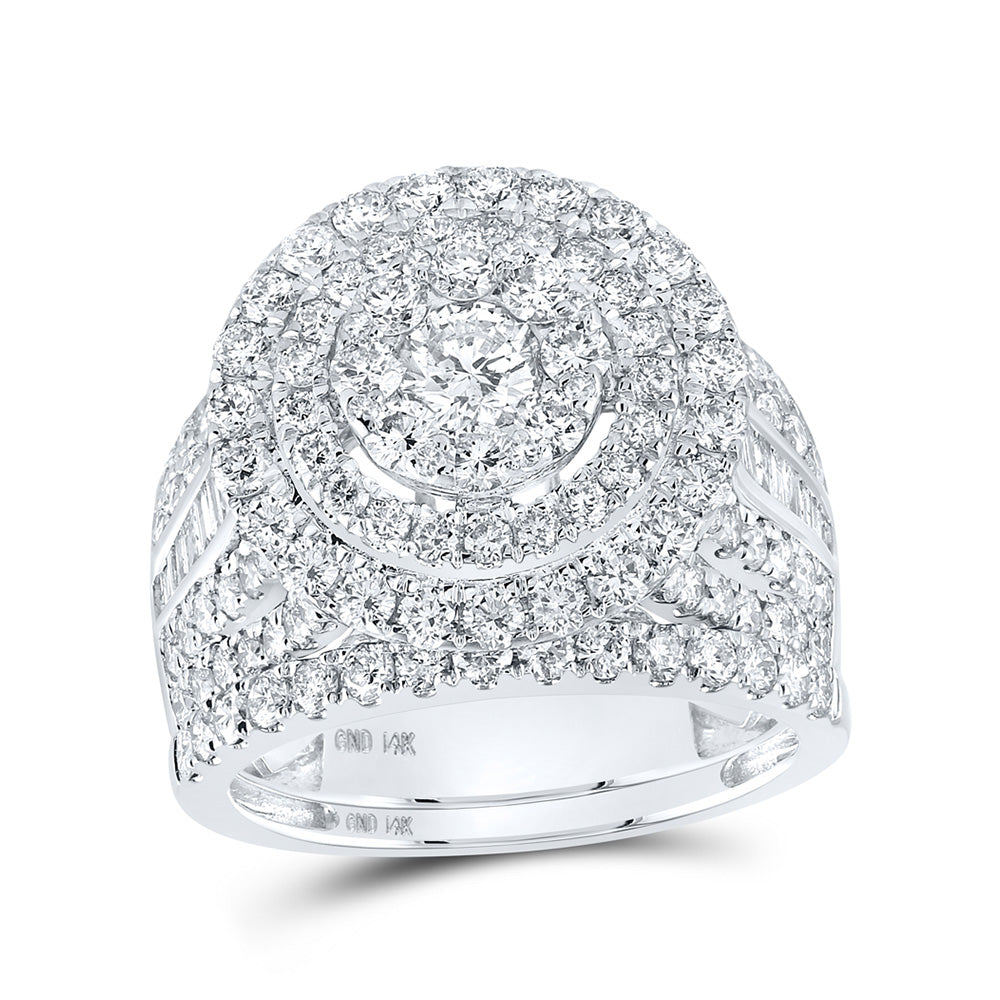 14kt White Gold Round Diamond Cluster Bridal Wedding Ring Band Set 3 Cttw