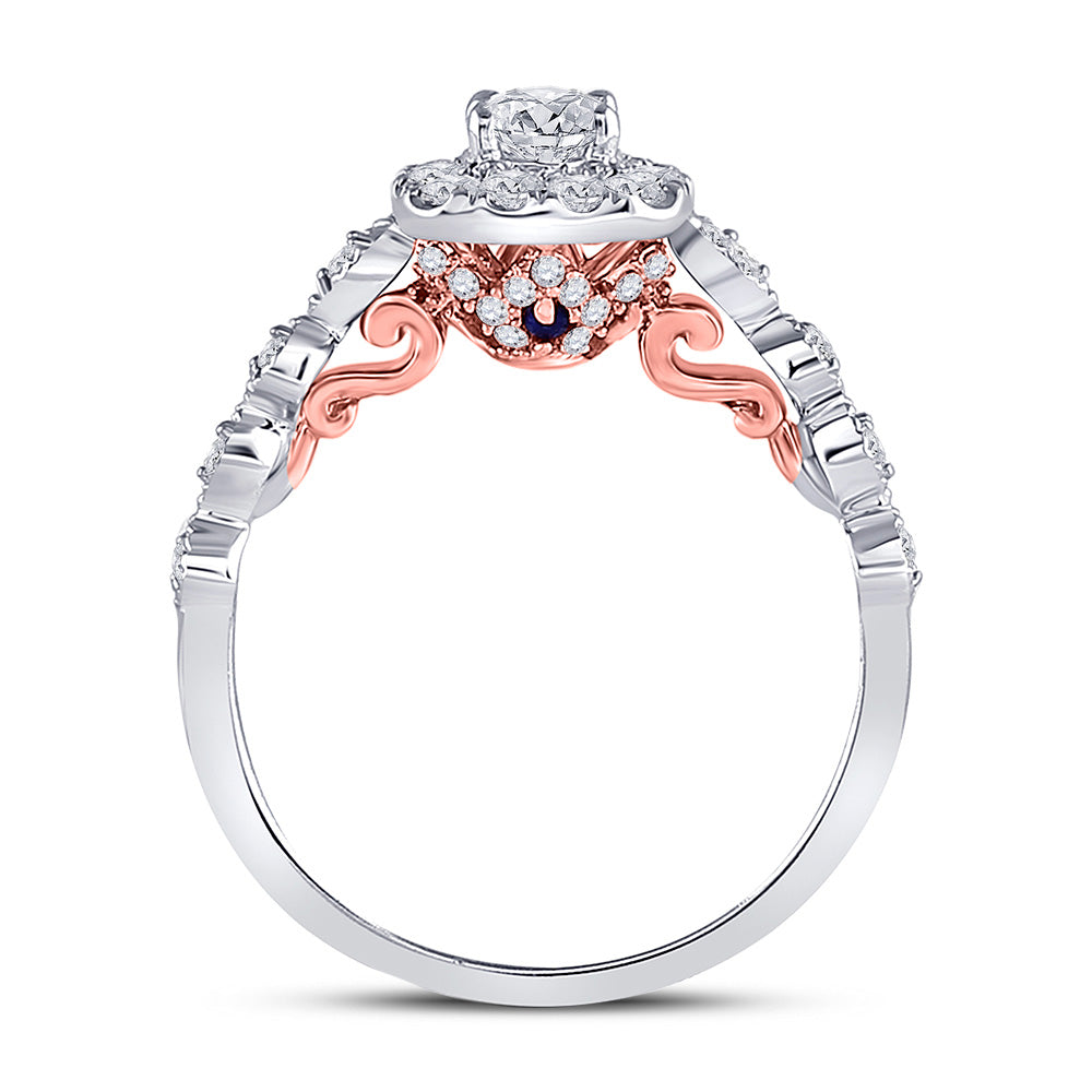 14kt Two-tone Gold Round Diamond Halo Bridal Wedding Engagement Ring 3/4 Cttw