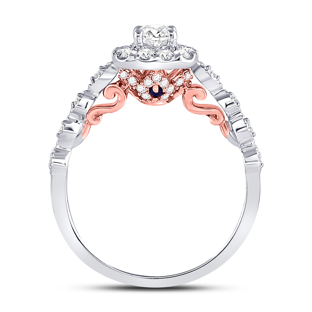 14kt Two-tone Gold Round Diamond Halo Bridal Wedding Engagement Ring 3/4 Cttw