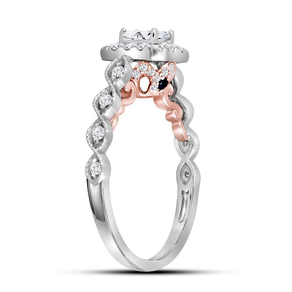 14kt Two-tone Gold Emerald Diamond Halo Bridal Wedding Engagement Ring 3/4 Cttw