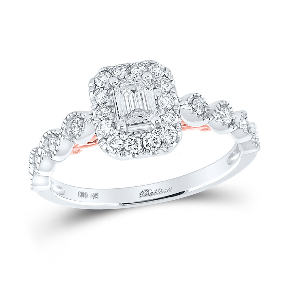 Gold Halo Bridal Wedding Engagement Ring 3/4 Cttw Emerald Natural Diamond Womens (3.26 grams)