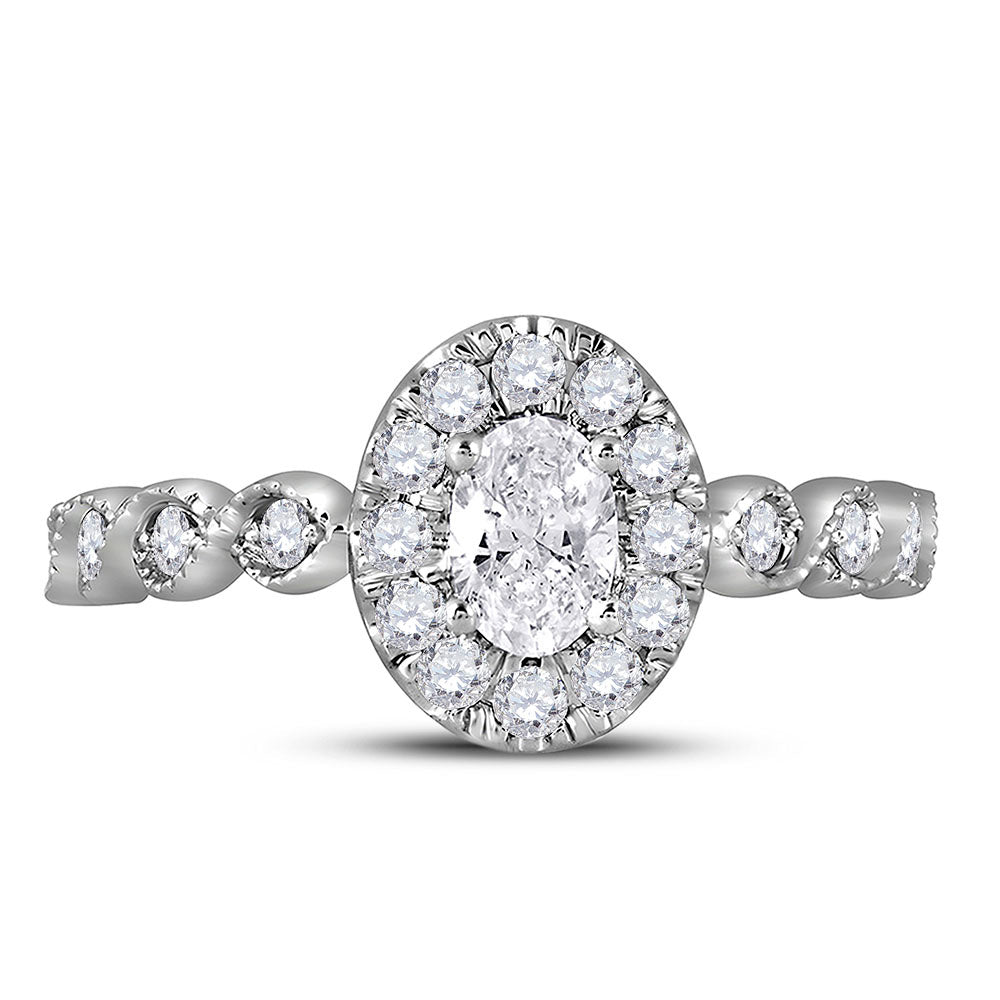 14kt Two-tone Gold Oval Diamond Halo Bridal Wedding Engagement Ring 3/4 Cttw
