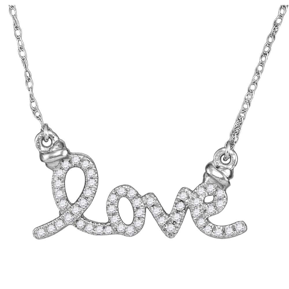 Gold Cursive Love Pendant Fashion Necklace 1/8 Cttw Round Natural Diamond Womens (1.4 grams)