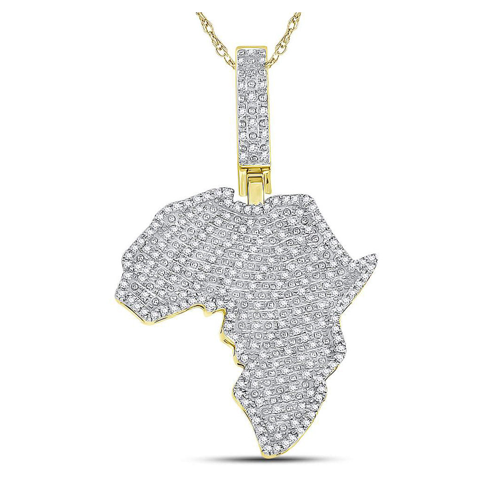 10kt Yellow Gold Mens Round Diamond Africa Charm Pendant 5/8 Cttw
