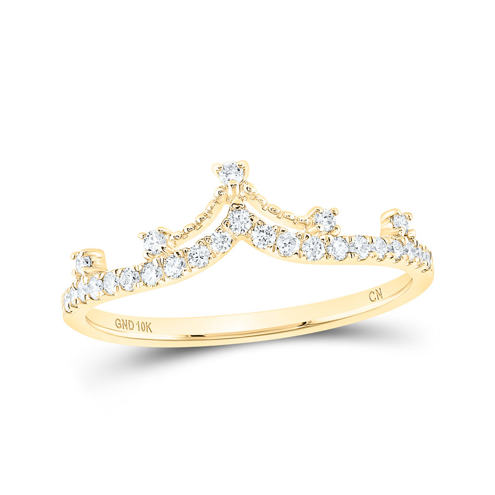 10kt Yellow Gold Womens Round Diamond Crown Tiara Fashion Band Ring 1/5 Cttw