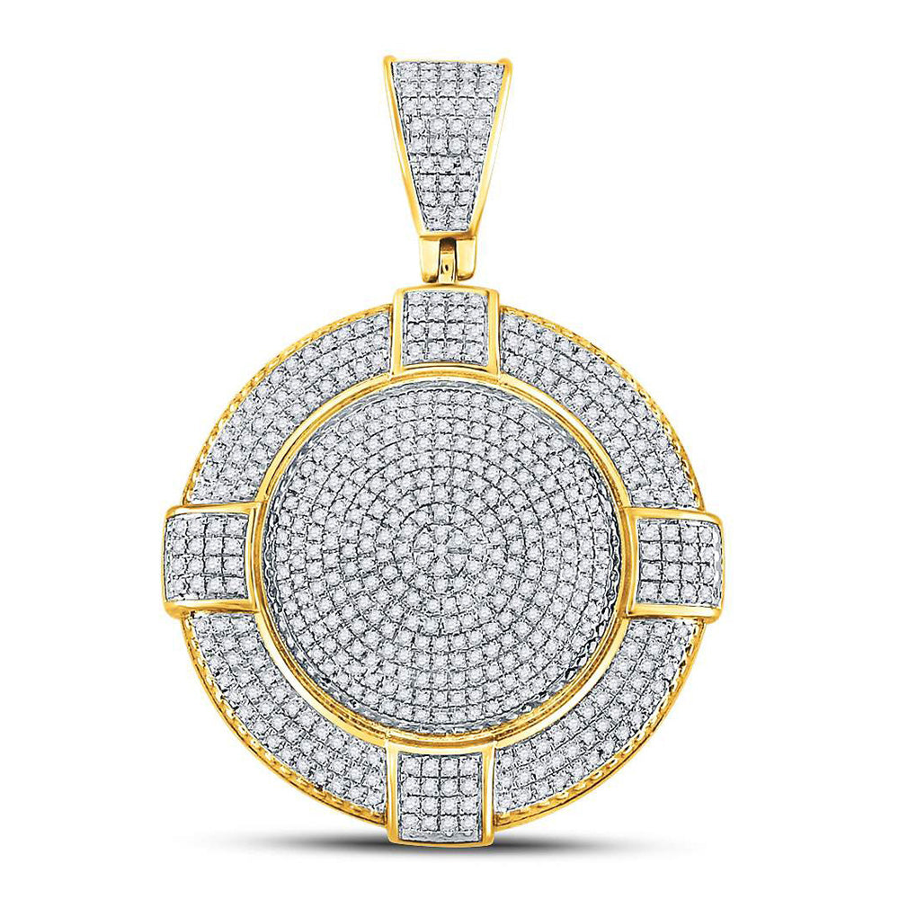 10kt Yellow Gold Mens Round Diamond Circle Frame Medallion Charm Pendant 7/8 Cttw