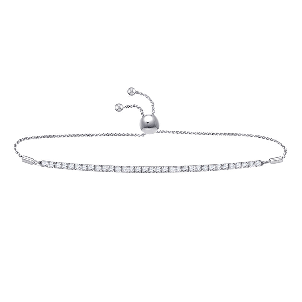 14kt White Gold Womens Round Diamond Classic Bolo Bracelet 4 Cttw