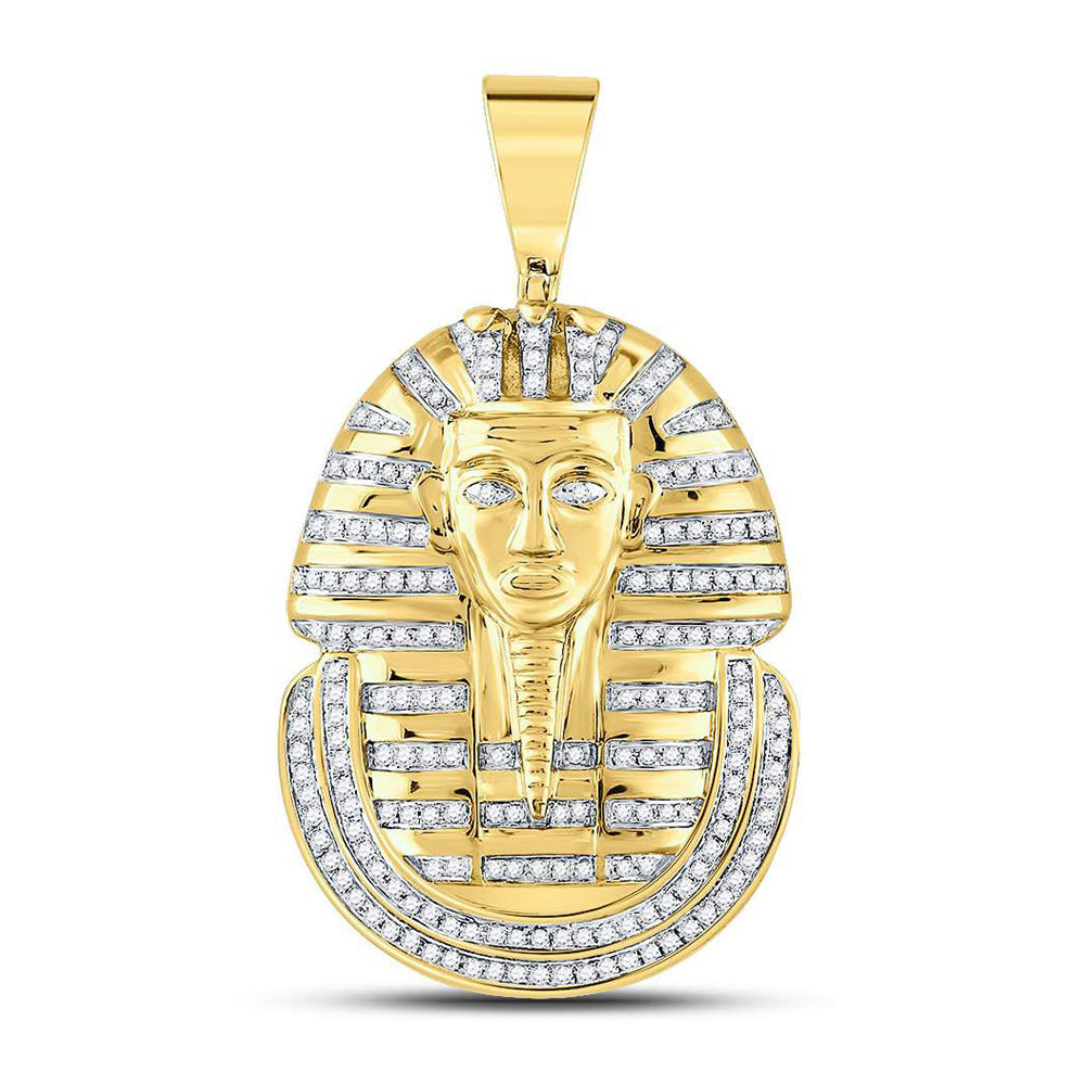 10kt Yellow Gold Mens Round Diamond Pharaoh Face Charm Pendant 5/8 Cttw