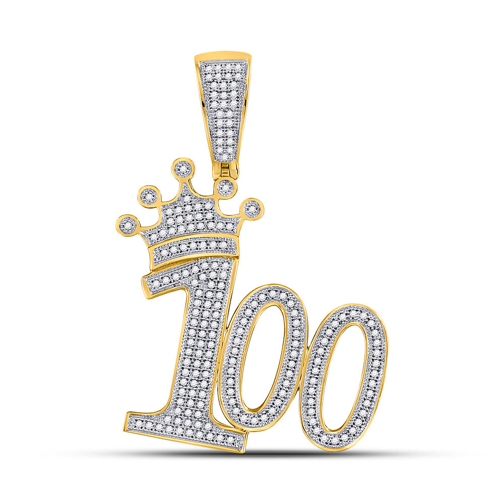 10kt Yellow Gold Mens Round Diamond 100 Hundred Crown Charm Pendant 1/2 Cttw