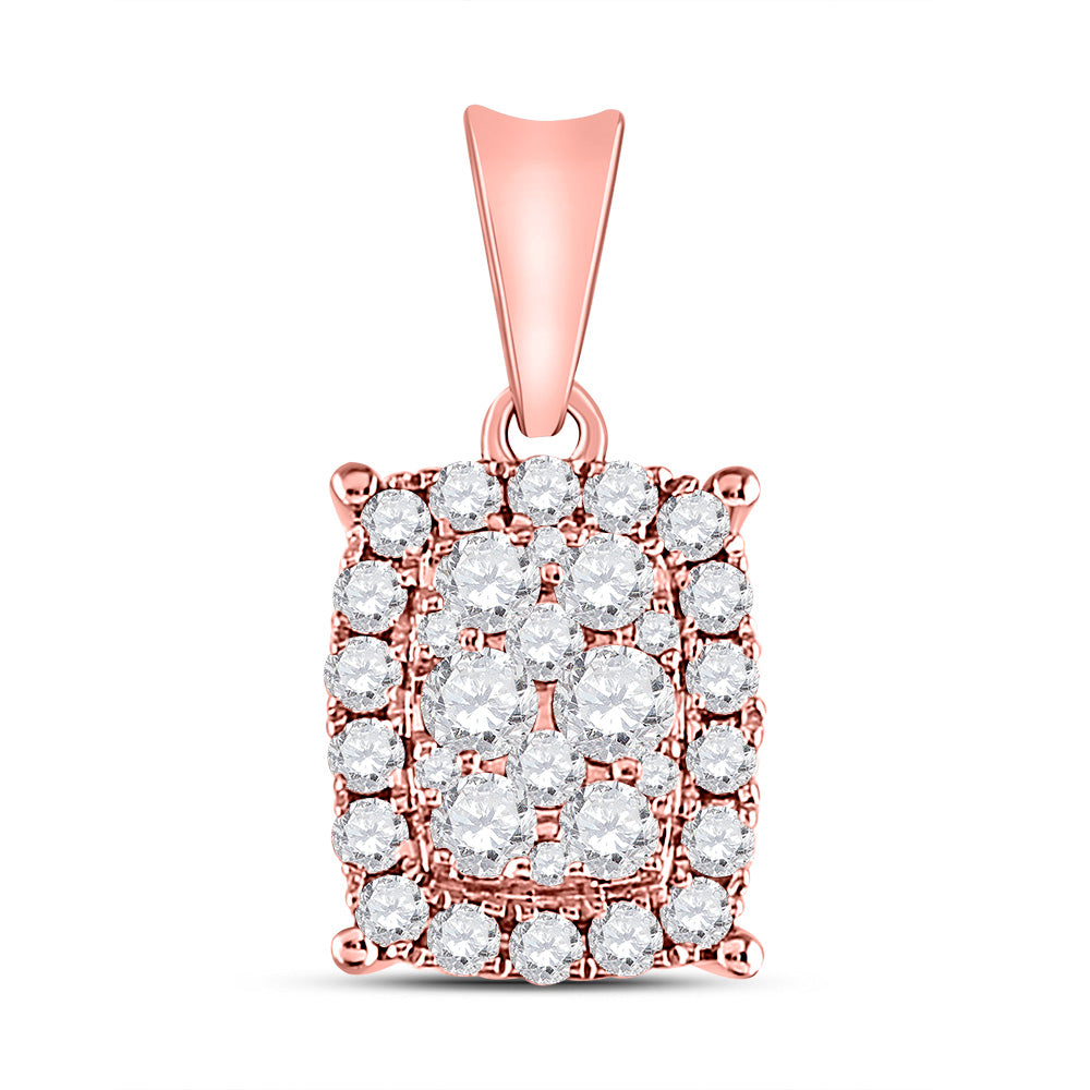 14kt Rose Gold Womens Round Diamond Rectangular Cluster Pendant 1/2 Cttw