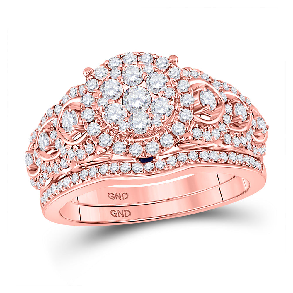 14kt Rose Gold Round Diamond Bridal Wedding Ring Band Set 1 Cttw