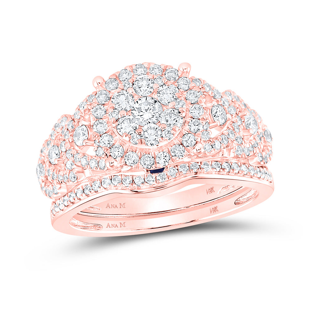 14kt Rose Gold Round Diamond Bridal Wedding Ring Band Set 1 Cttw