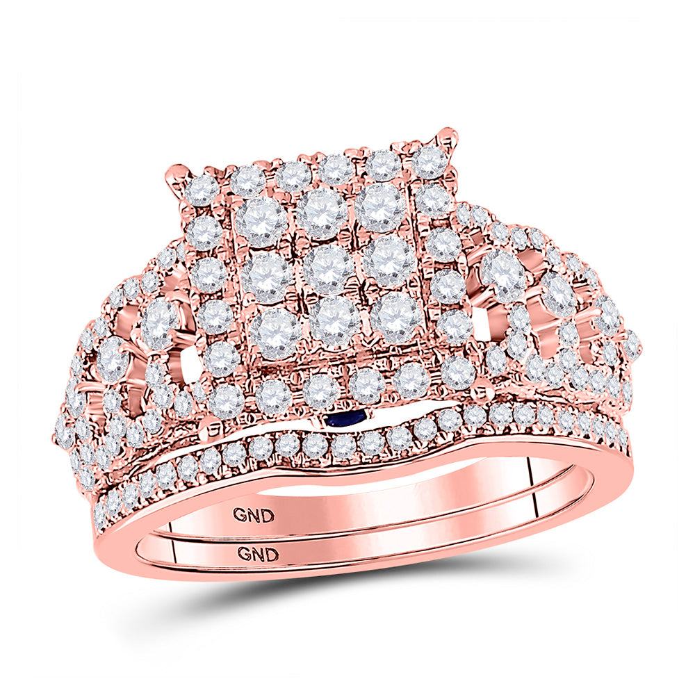 14kt Rose Gold Round Diamond Bridal Wedding Ring Band Set 1 Cttw