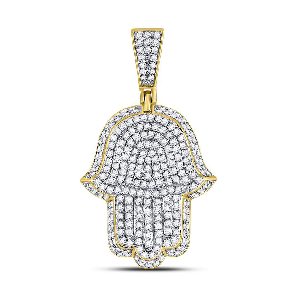 10kt Yellow Gold Mens Round Diamond Hamsa Charm Pendant 1-1/4 Cttw