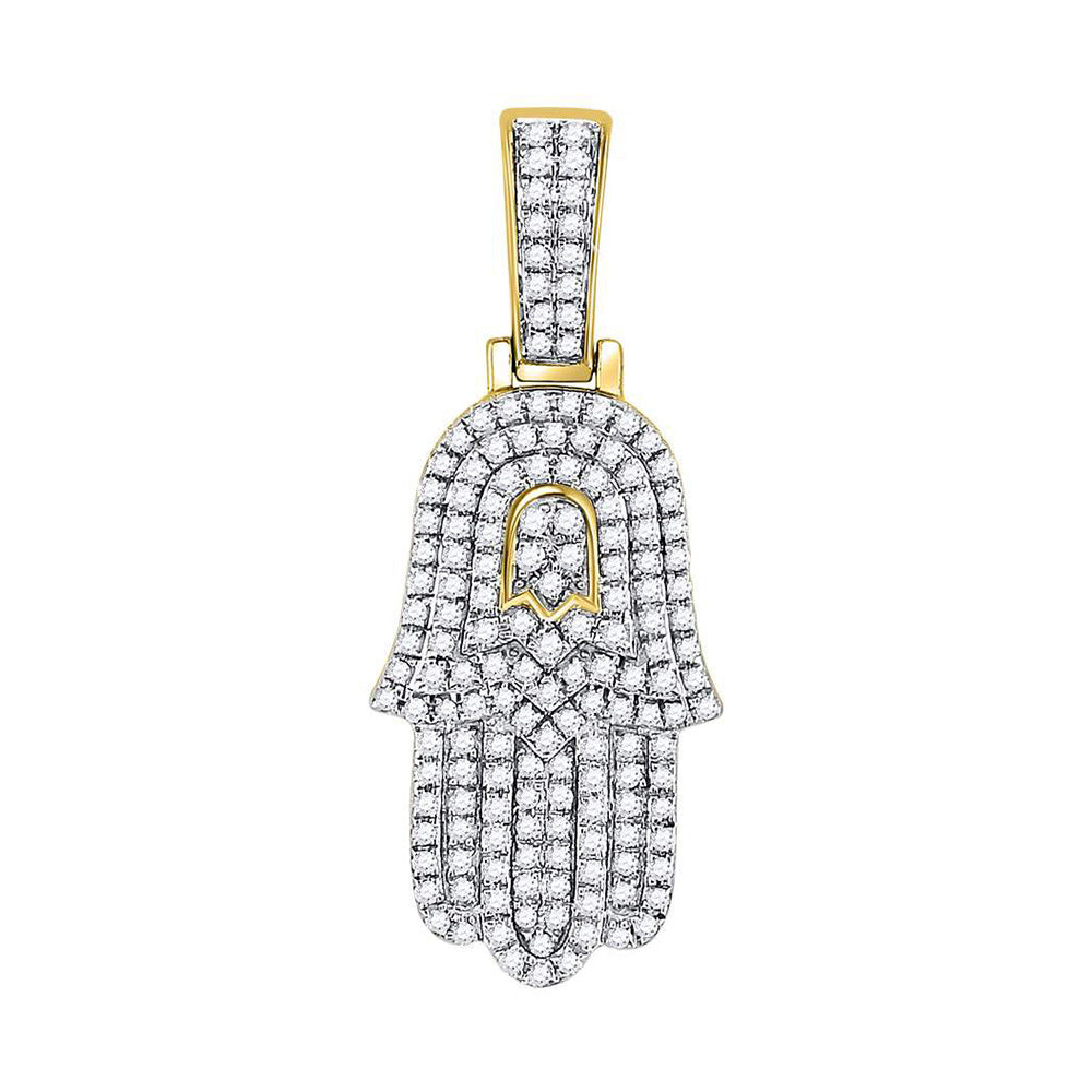 10kt Yellow Gold Mens Round Diamond Hamsa Charm Pendant 1/2 Cttw