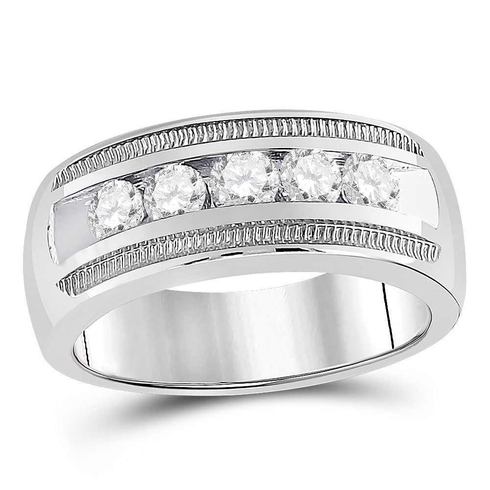 Gold Band Wedding Ring 1 Cttw Round Natural Diamond Mens