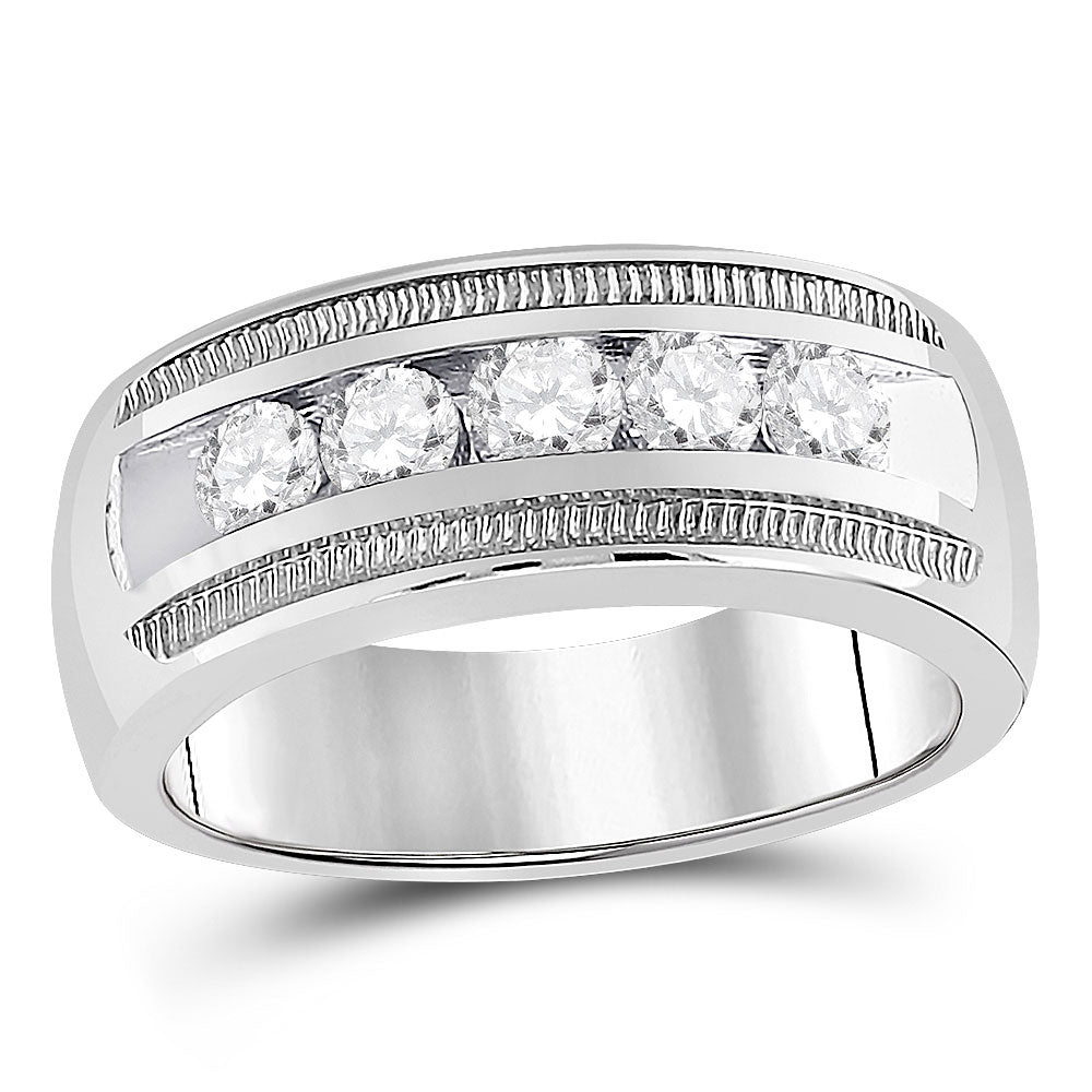14kt White Gold Mens Round Diamond Wedding 5-Stone Band Ring 1 Cttw