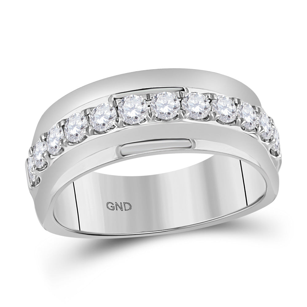 14kt White Gold Mens Machine Set Round Diamond Wedding Band Ring 1 Cttw