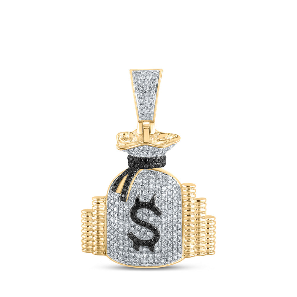 10kt Yellow Gold Mens Round Diamond Money Bag Stacks Charm Pendant 3/4 Cttw