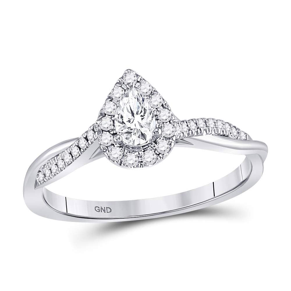 Gold Solitaire Bridal Wedding Engagement Ring 1/3 Cttw Pear Natural Diamond Womens (2.56 grams)