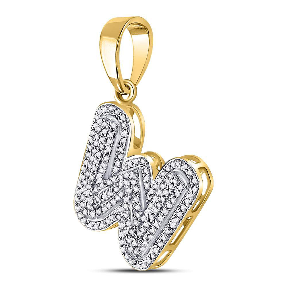10kt Yellow Gold Mens Round Diamond Letter W Bubble Initial Charm Pendant 1/2 Cttw