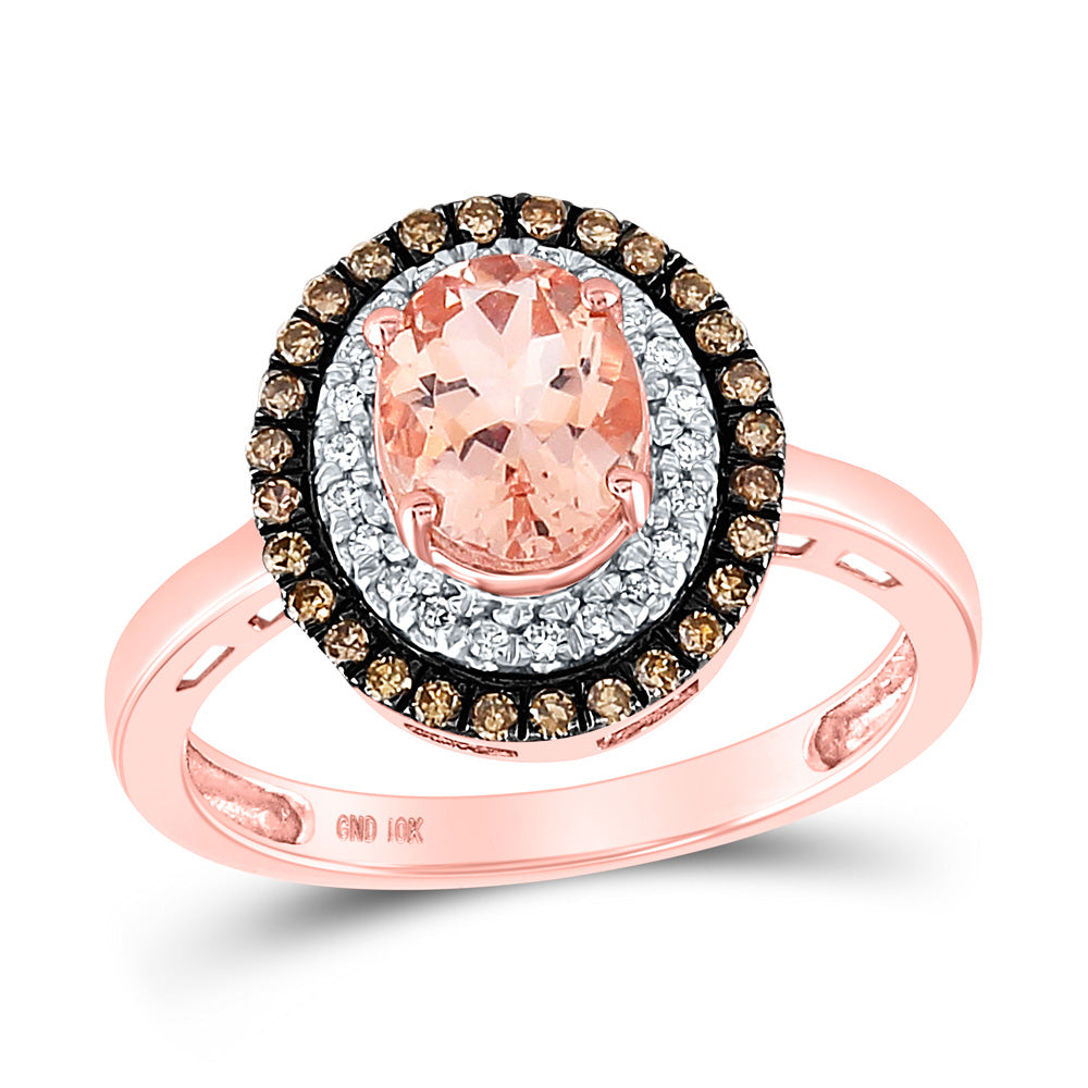 10kt Rose Gold Womens Oval Morganite Solitaire Diamond Fashion Ring 1-1/2 Cttw