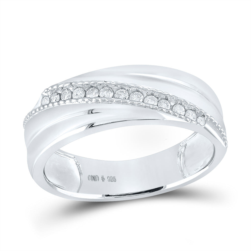 Sterling Silver Band Wedding Ring 1/5 Cttw Round Natural Diamond Mens (3.46 grams)