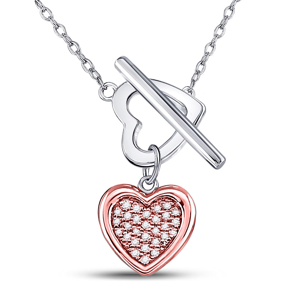 Sterling Silver Fashion Heart Necklace 1/10 Cttw Round Natural Diamond Womens (3.07 grams)