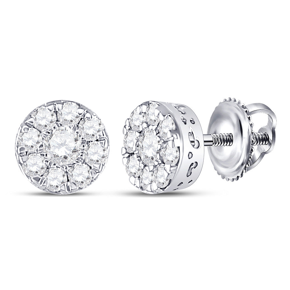 10kt White Gold Womens Round Diamond Cluster Earrings 1/2 Cttw