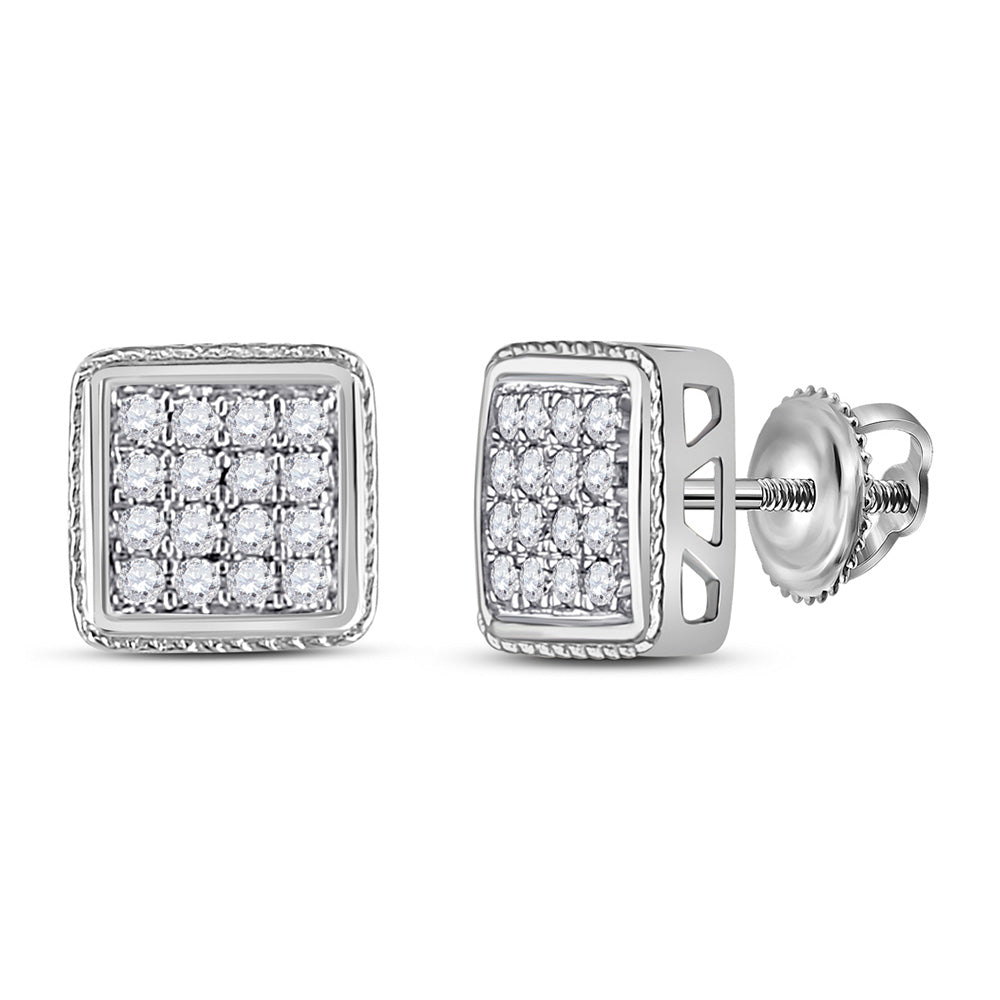10kt White Gold Round Diamond Square Earrings 1/4 Cttw
