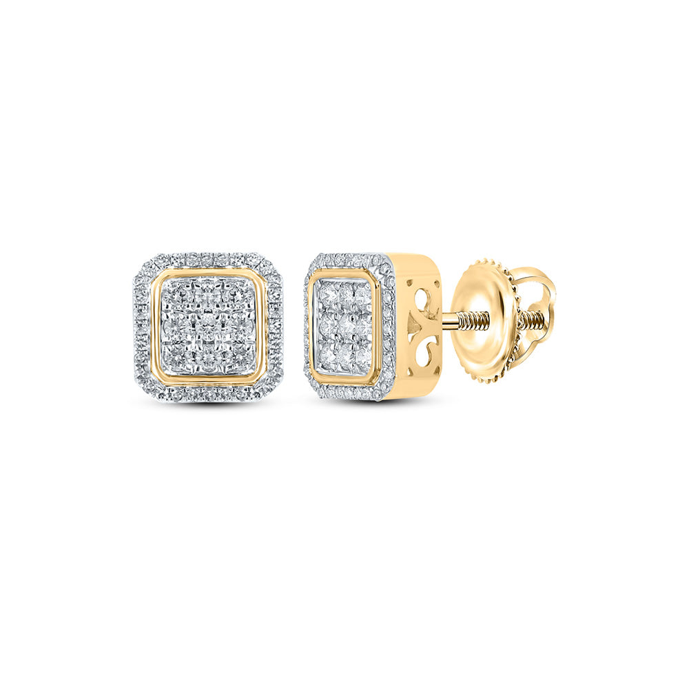 10kt Yellow Gold Round Diamond Square Earrings 5/8 Cttw