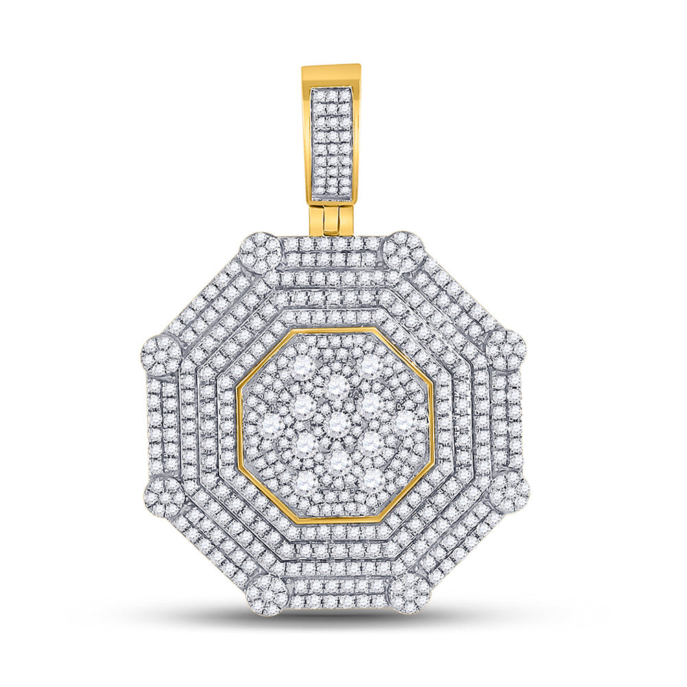 10kt Yellow Gold Mens Round Diamond Octagon Cluster Charm Pendant 3-1/2 Cttw