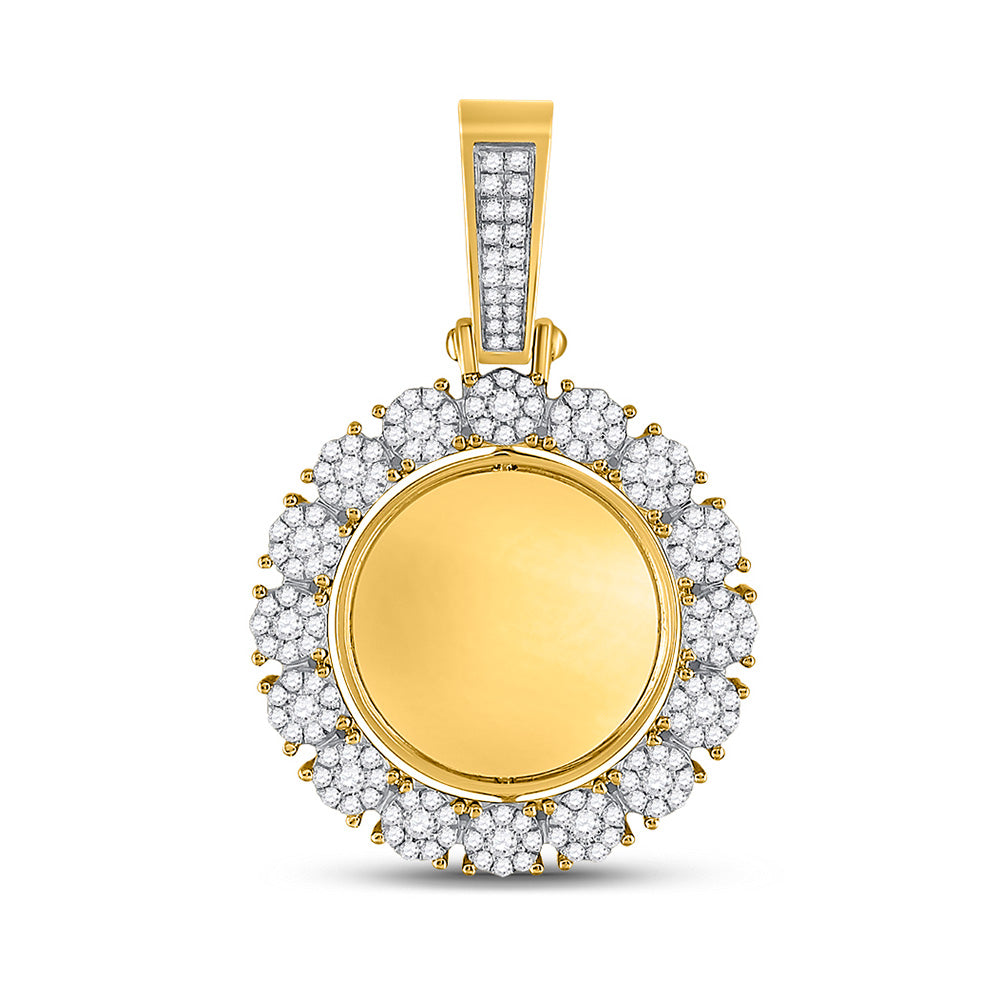 10kt Yellow Gold Mens Round Diamond Circle Cluster Picture Memory Pendant 2 Cttw