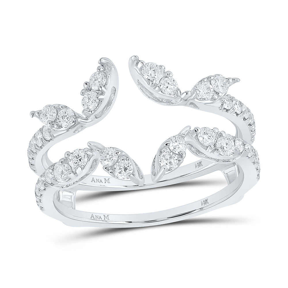 14kt White Gold Womens Round Diamond Wedding Wrap Ring Guard Enhancer 3/4 Cttw