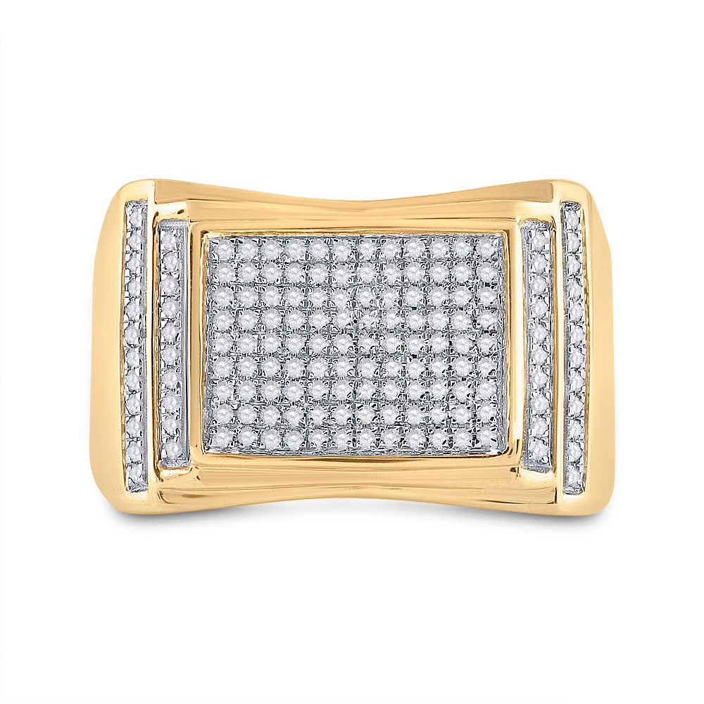 10kt Yellow Gold Mens Round Diamond Rectangle Cluster Ring 1/2 Cttw